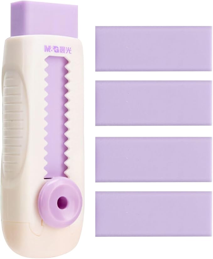 M&G 4+1 Pack Rubber Erasers Sliding Retractable Eraser, Soft Cute Erasers Push by MG