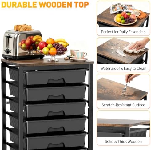 SUNALLY Rolling Cart With 8 Drawers,Storage Drawer Cart for Craft Art,Black