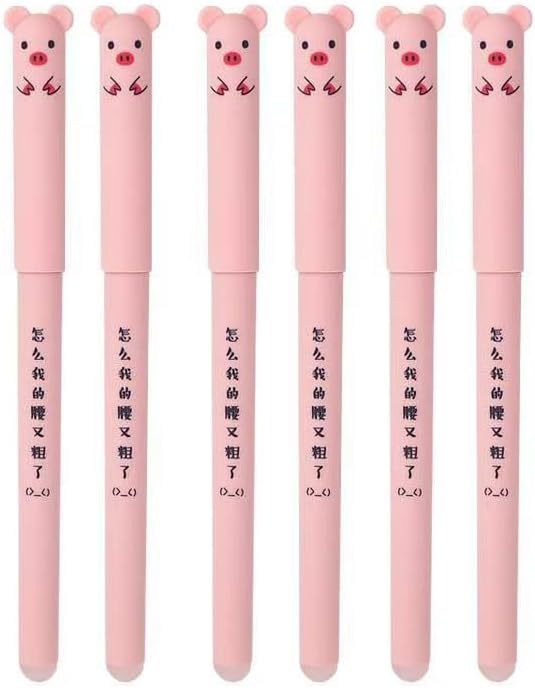 Piaogui 6pcs 0.5mm Erasable Gel Pens, Kawaii Cute Bear Pig Erasable Gel Pen Set by Unknown