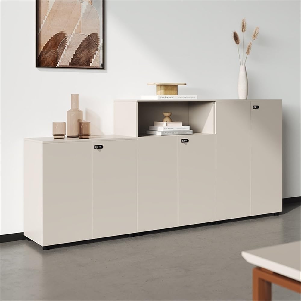 Multifunctional White Double Door Cabinet Small Office File Low with Lock Plus Taller Legs File Cabinets