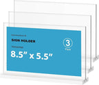 newnewshow Acrylic Sign Holder 8.5x5.5 Inch 3 Pack Horizontal T Shape by NEWNEWSHOW