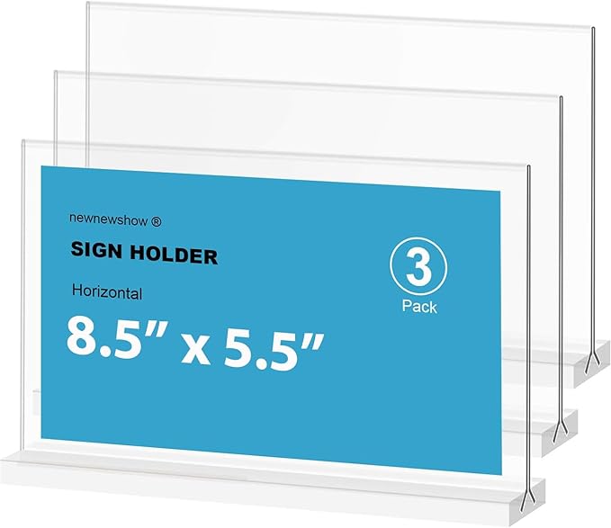 newnewshow Acrylic Sign Holder 8.5x5.5 Inch 3 Pack Horizontal T Shape by NEWNEWSHOW