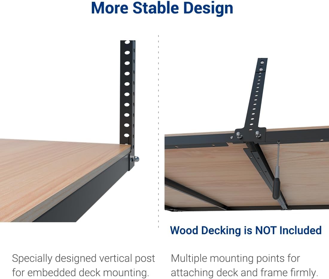 fleximounts 4x8 overhead garage storage rack, without decking showing dimensions
