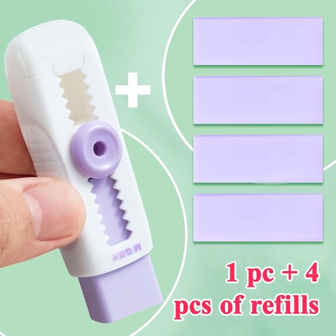 M&G 4+1 Pack Rubber Erasers Sliding Retractable Eraser, Soft Cute Erasers Push - Image 3