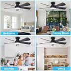 depuley modern ceiling fan with light: 42-inch black, front angle view
