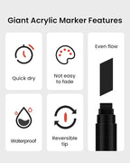 BIGTHUMB Black Poster Markers Jumbo: 5 Pcs 15mm Wide Tip Thick Acrylic Paint - Image 4