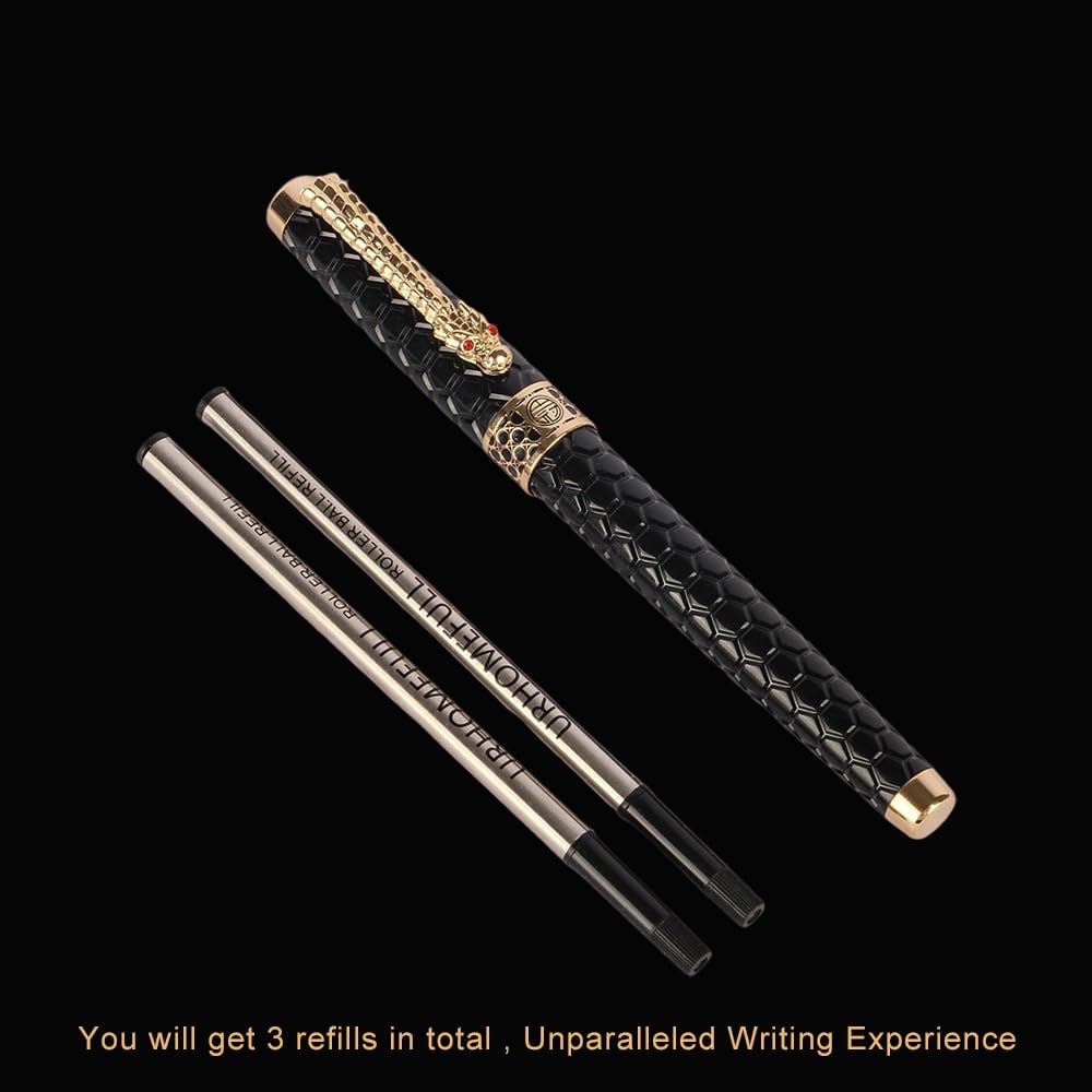 Stunning Luxury Rollerball Pen with 24K Gold Trim,Switzerland Tip with Black ...