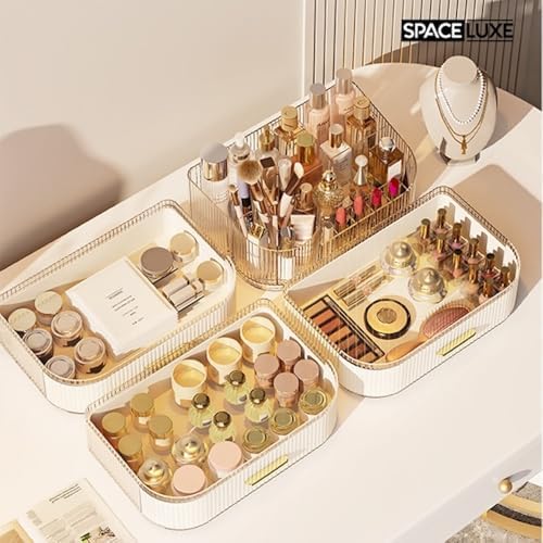 Makeup Organizer with Drawers, 360° Rotating Brush Holder
