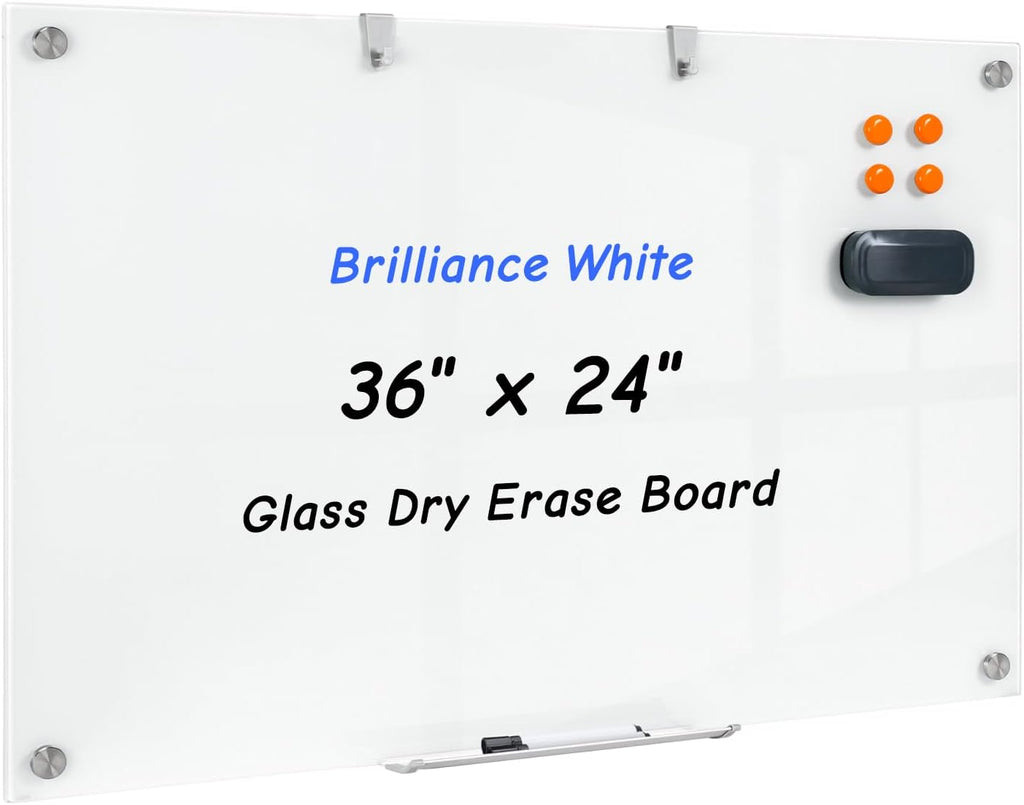 36 x 24 Inches Glass Whiteboard, Magnetic Glass Dry Erase Board