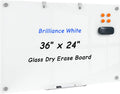 36 x 24 Inches Glass Whiteboard, Magnetic Glass Dry Erase Board