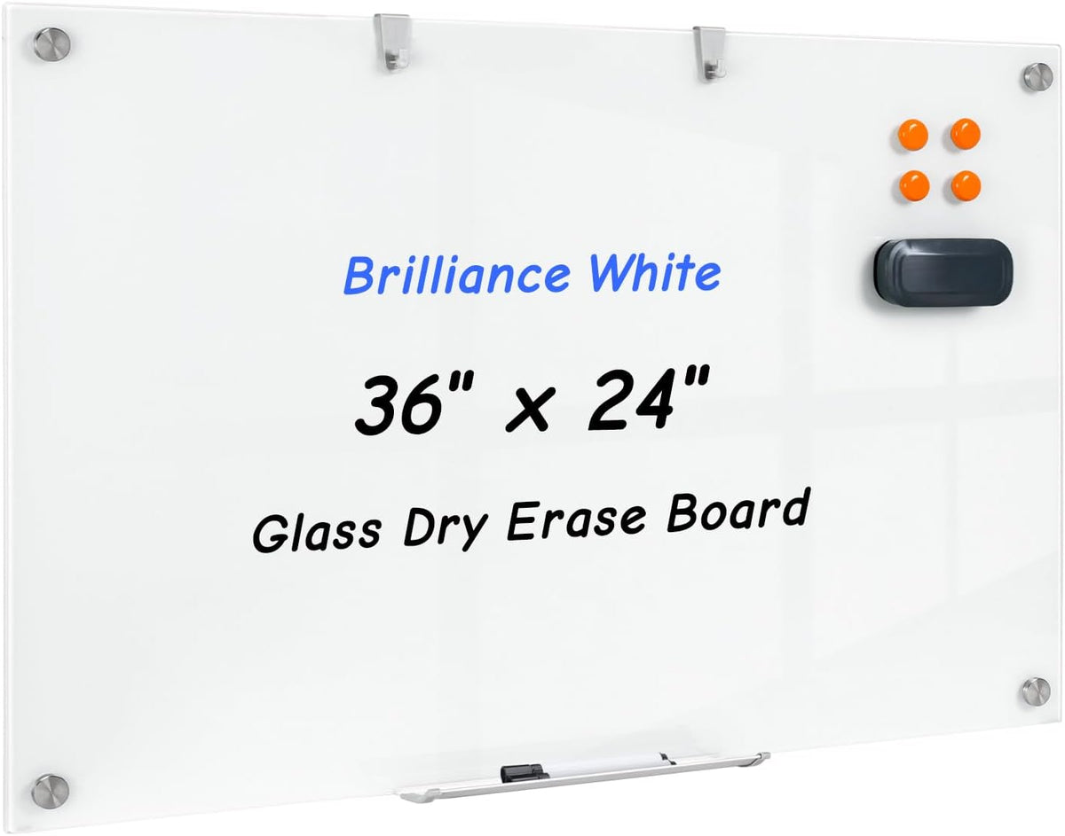 36 x 24 Inches Glass Whiteboard, Magnetic Glass Dry Erase Board