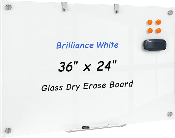 36 x 24 Inches Glass Whiteboard, Magnetic Glass Dry Erase Board by Wingwise
