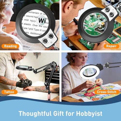 KIRKAS Magnifying Floor Lamp, 12X 30X 11.2in Stable Base Magnifier Black