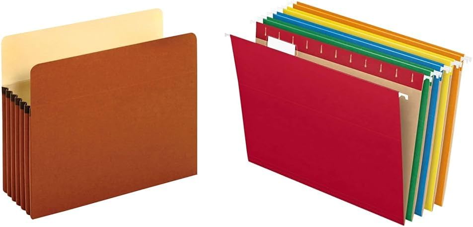 Pendaflex Expanding File Pockets Letter Size 10pk + Hanging Folders Letter Size 25pk - 5.25" Expansion, Reinforced, Assorted Colors