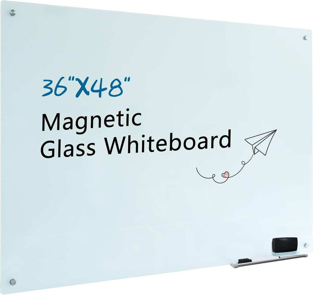 Magnetic Glass Whiteboard 48"x36" Glass Dry Erase Board 48"x36" Frameless Wall