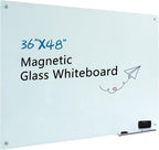 Magnetic Glass Whiteboard 48"x36" Glass Dry Erase Board 48"x36" Frameless Wall