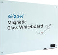 Magnetic Glass Whiteboard 48"x36" Glass Dry Erase Board 48"x36" Frameless Wall by Gooderboard