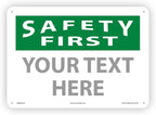 Custom OSHA Style Safety First Sign 10" x 14" Aluminum Sign, Customizable "Your by NMC