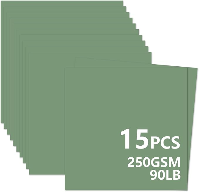 15 Sheets Sage Green Cardstock 12"x12", 250gsm/90lb Heavyweight Cover Cardstock by Bazyrock