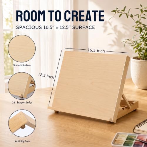 12.5"x16.5" foldable beechwood tabletop painting easel, close-up detail