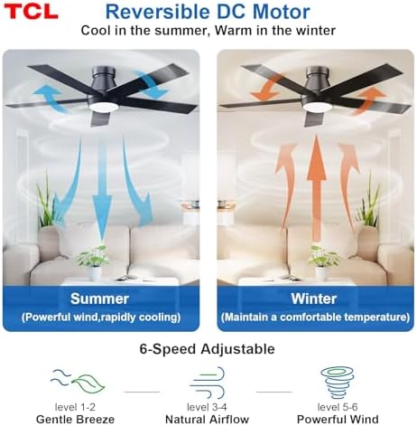 tcl 52" black flush mount ceiling fan with, side view