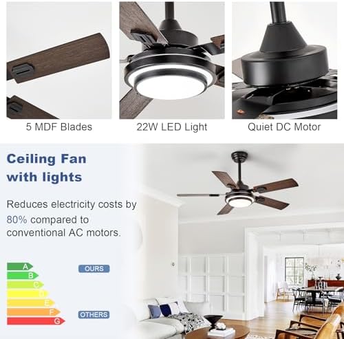 depuley 42-inch ceiling fan with light: walnut ceiling, front angle view