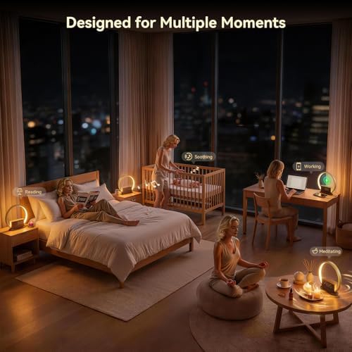 wood grain alarm clock with sunrise lamp &, view 9