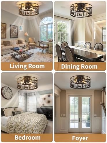 farmhouse caged ceiling fan with light,rustic fandelier flush, package contents