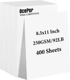 OcePor 400 Sheets White Cardstock 8.5” x 11”, 92lb/250gsm Card Stock, Thick