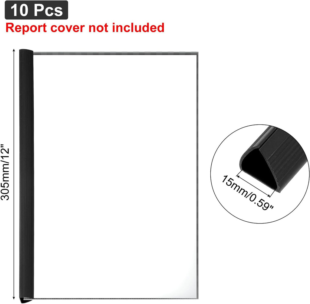 PATIKIL 10Pcs Binding Bars, 15mm Binding Bars Slide Grip 120 Sheets Capacity A4 Size Report Binder Triangle Presentation Binder for Report Cover Resume, Black