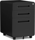 MIIIKO Mobile Filing Cabinet 3 Drawer, Rolling Small File Cabinet by MIIIKOOfficeFurniture