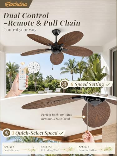 fanbulous 52" tropical outdoor ceiling fan no light, close-up detail