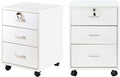 TUKAILAi Mobile File Cabinet with 3 Drawers, Lockable Storage Unit Wooden Rolling Office Filing Cabinet with Wheels, for Legal/Letter/A4 Sized Documents Home Office (White 2PCS)