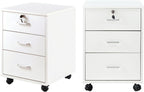TUKAILAi Mobile File Cabinet with 3 Drawers, Lockable Storage Unit Wooden Rolling Office Filing Cabinet with Wheels, for Legal/Letter/A4 Sized Documents Home Office (White 2PCS)