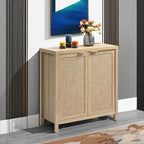 SICOTAS Sideboard Buffet Cabinet with Large Storage : Rattan Boho Credenza | Farmhouse Coffee Bar Storage Cabinet with Adjustable Shelves, Rattan Doors, Buffet Table for Kitchen Living Room Hallway