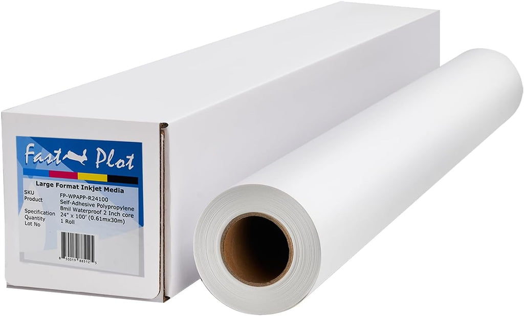 FastPlot Self Adhesive Polypropylene Banner 8 mil Waterproof - 24 Inches x100 Feet / 2 Inches Core