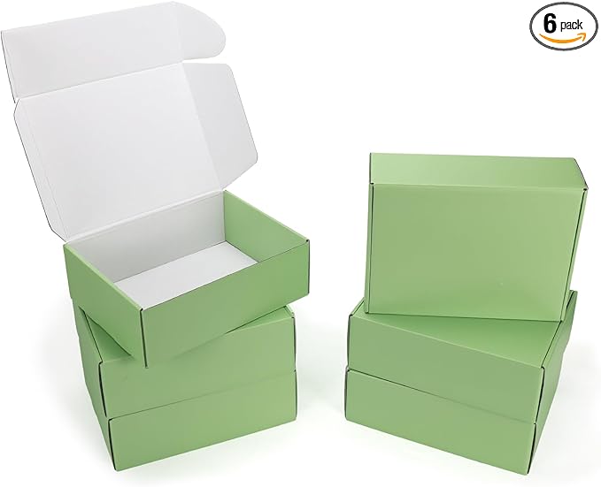 PHAREGE 12x9x4 inch Gift Shipping Boxes Bulk 6 Pack Green, Tab Lock Tuck Top by PHAREGE