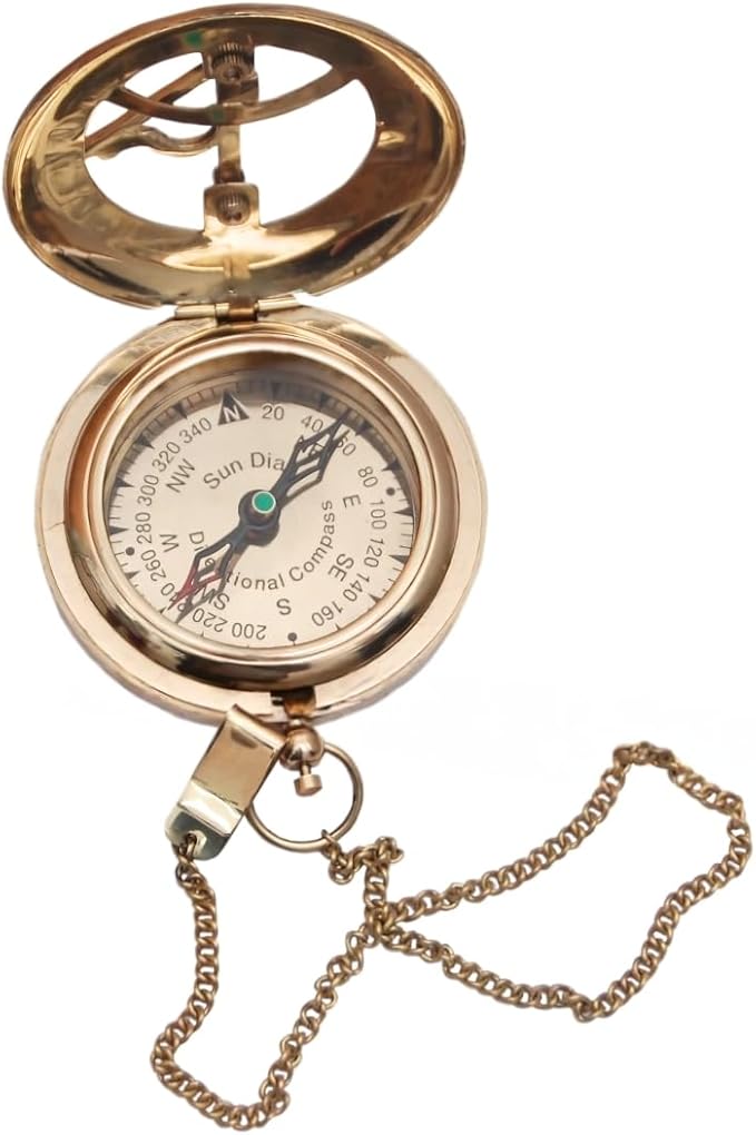 Handcrafted Vintage Brass Sundial Compass – Antique Nautical Sun Clock - Image 3