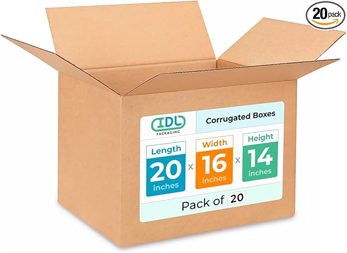 Large Shipping & Moving Boxes 20"L x 16"W x 14"H by IDLPackaging