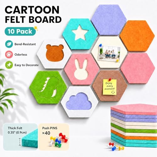 HBK Felt Bulletin Board Tiles, 10 Pack Cartoon Wall Decor