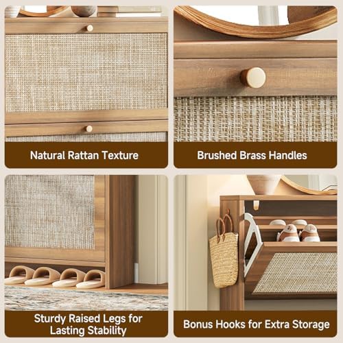 nicetree shoe cabinet storage for entryway, 4-flip drawer on a desk or shelf