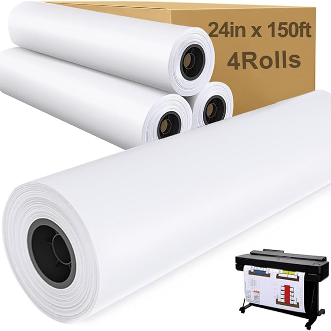 Plotter Paper 24" x 150', Engineering Drawings, Custom-Sized Prints (4 Rolls） by TAPSIN