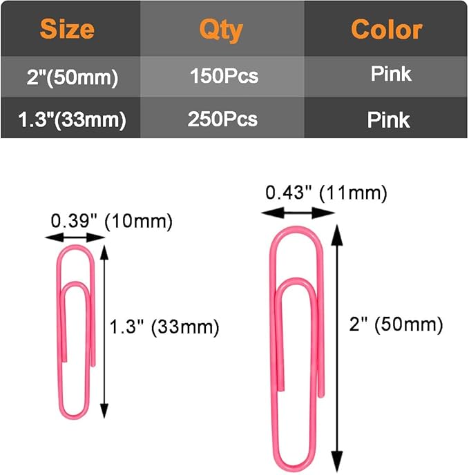 Vinaco Paper Clips Pink, Durable & Rustproof, Coated Paper Clip Great - Image 2
