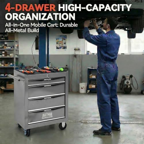 4-Drawer Rolling Tool Chest - Heavy Duty Tool Storage Cabinet with Lockable W...