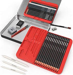 arteza 33-piece drawing pencil set, graphite and charcoal on a desk or shelf