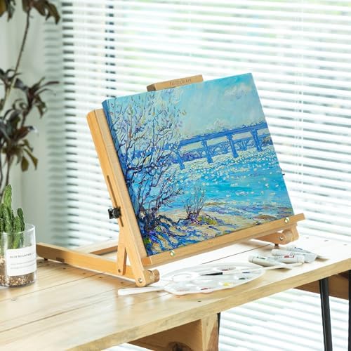 falling in art adjustable beechwood tabletop easel, holds on a desk or shelf