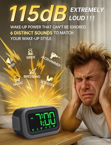 acedeck super loud alarm clock: 115db wake-up power shown in use