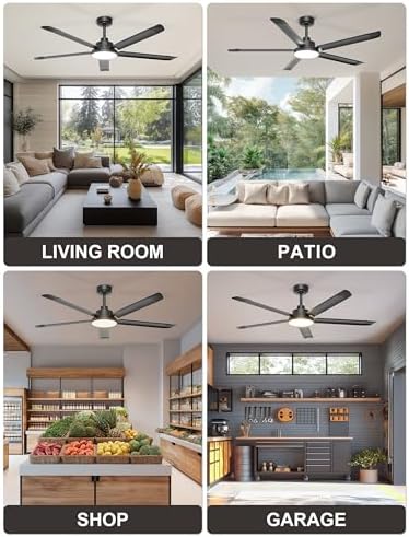 ohniyou 60'' industrial ceiling fan with light for, front angle view