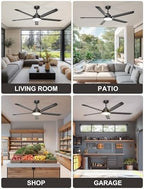 ohniyou 60'' industrial ceiling fan with light for, front angle view