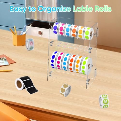 Label Dispenser 12 Disks Acrylic Sticker Dispenser Label Roll Holder(Clear)